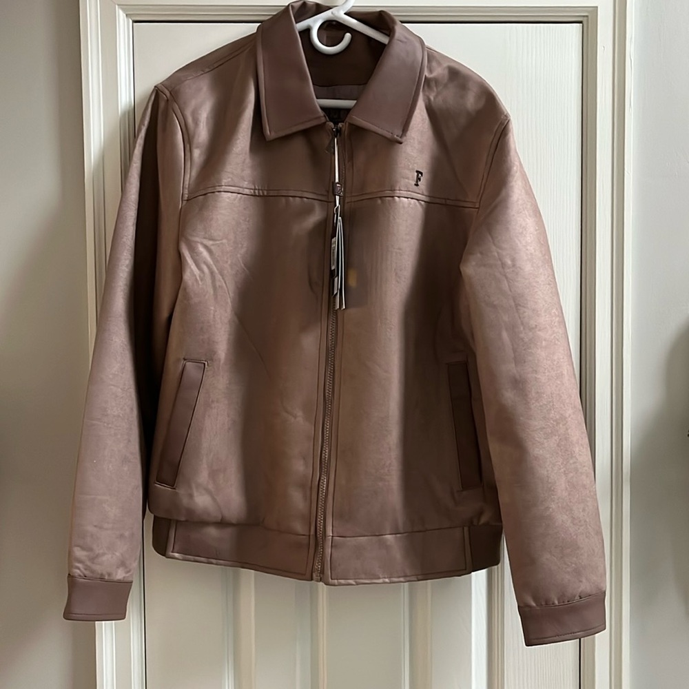 NWT F Collection tan suede and leather full zip jacket never worn
